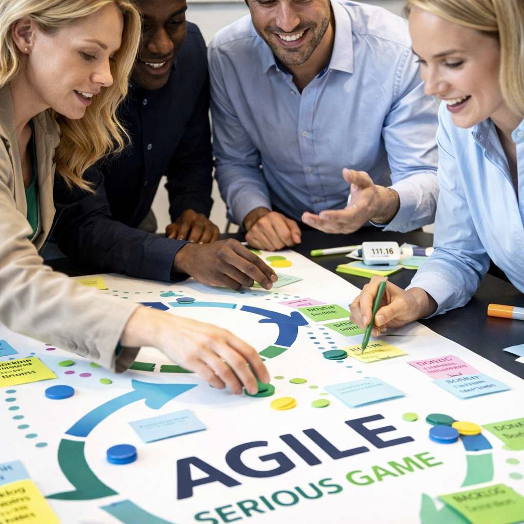 Atelier ISOPOP collaboratif agile avec équipe en réunion stratégique