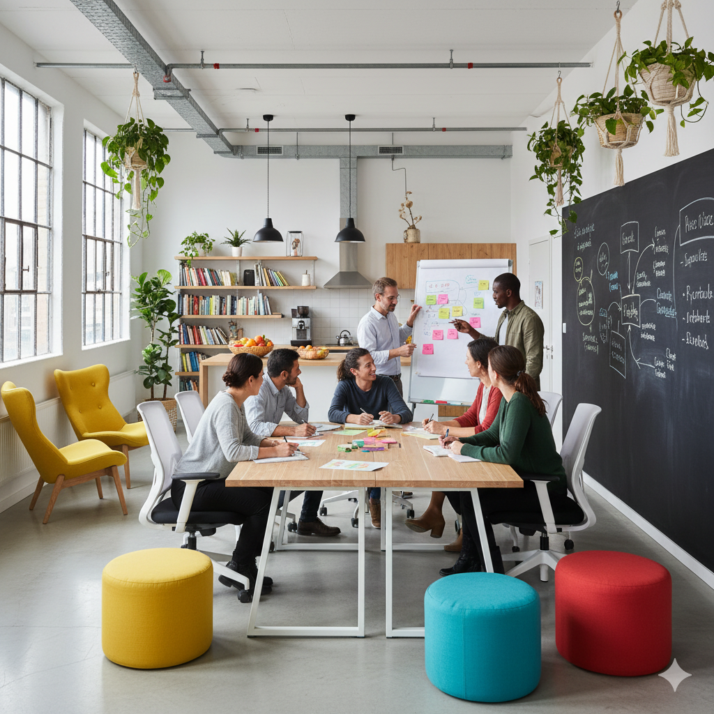 Équipe de consultants en management et QSE en réunion collaborative en entreprise