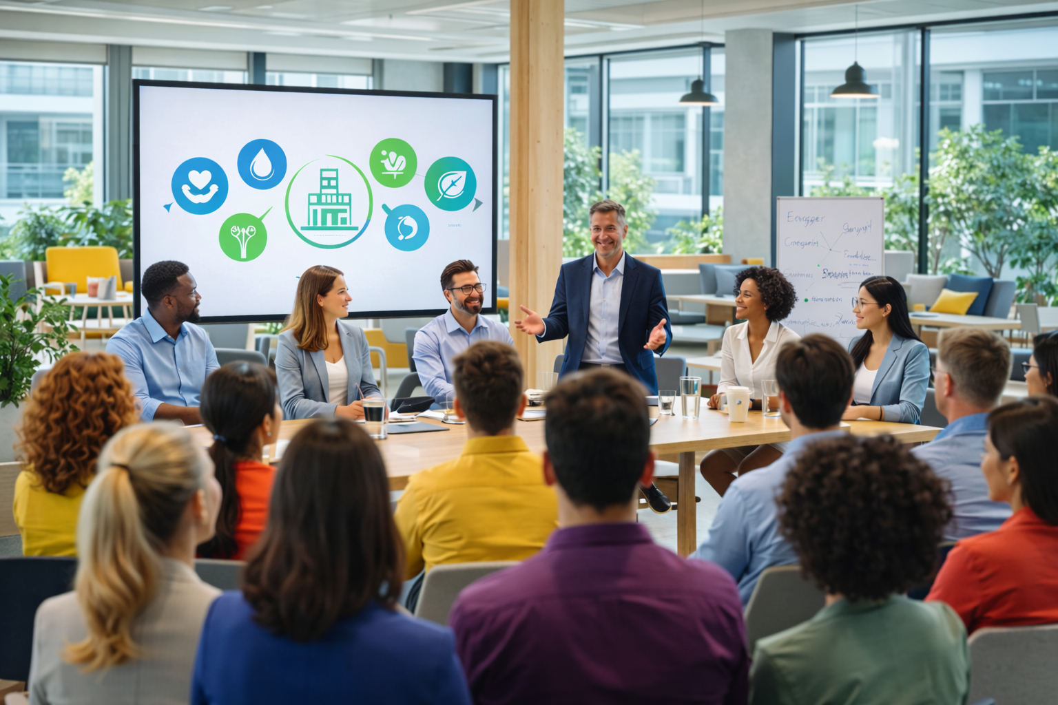 Présentation d’une stratégie RSE en entreprise avec enjeux environnementaux et sociétaux