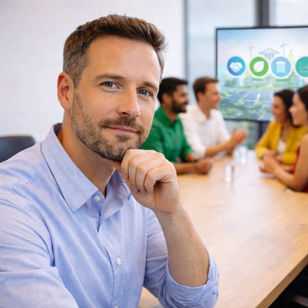 Responsable en réunion stratégique pour piloter un système de management ISO